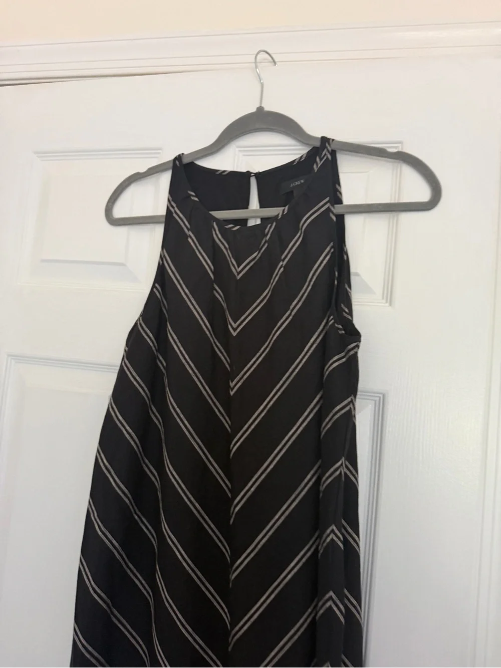 J. Crew Black Maxi Dress with White Chevron Stripes 100% Linen Natural Fibers